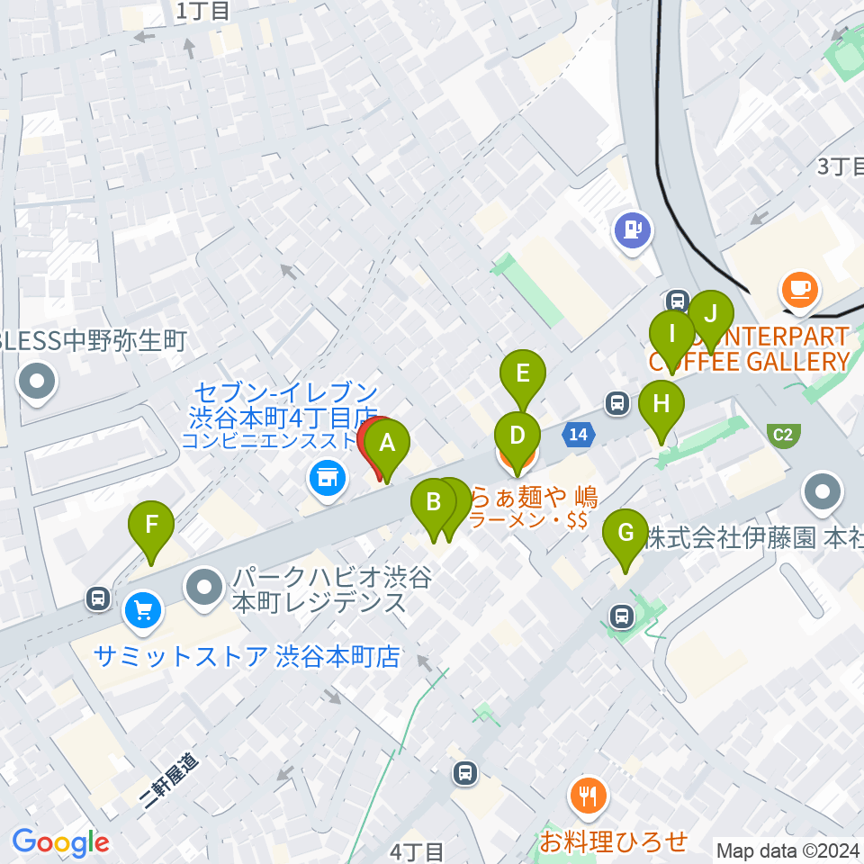 西新宿TOGI BAR周辺のファミレス・ファーストフード一覧地図