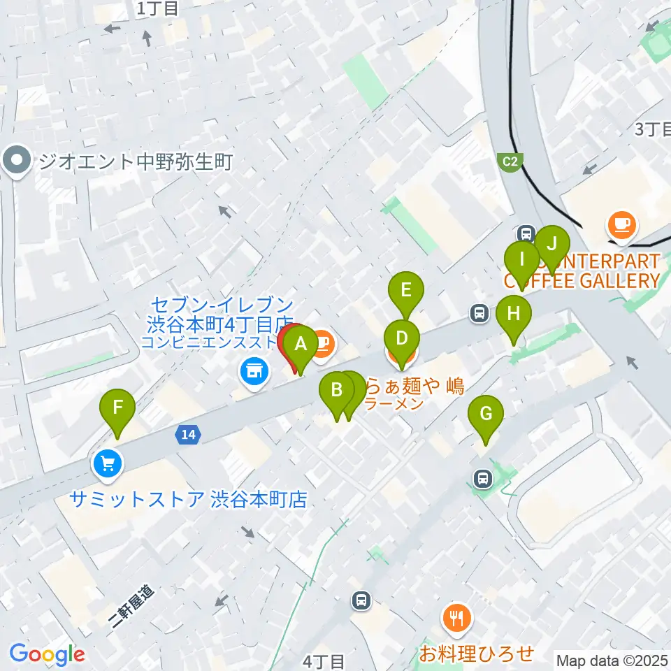 西新宿TOGI BAR周辺のファミレス・ファーストフード一覧地図