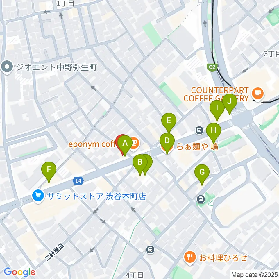 西新宿TOGI BAR周辺のファミレス・ファーストフード一覧地図