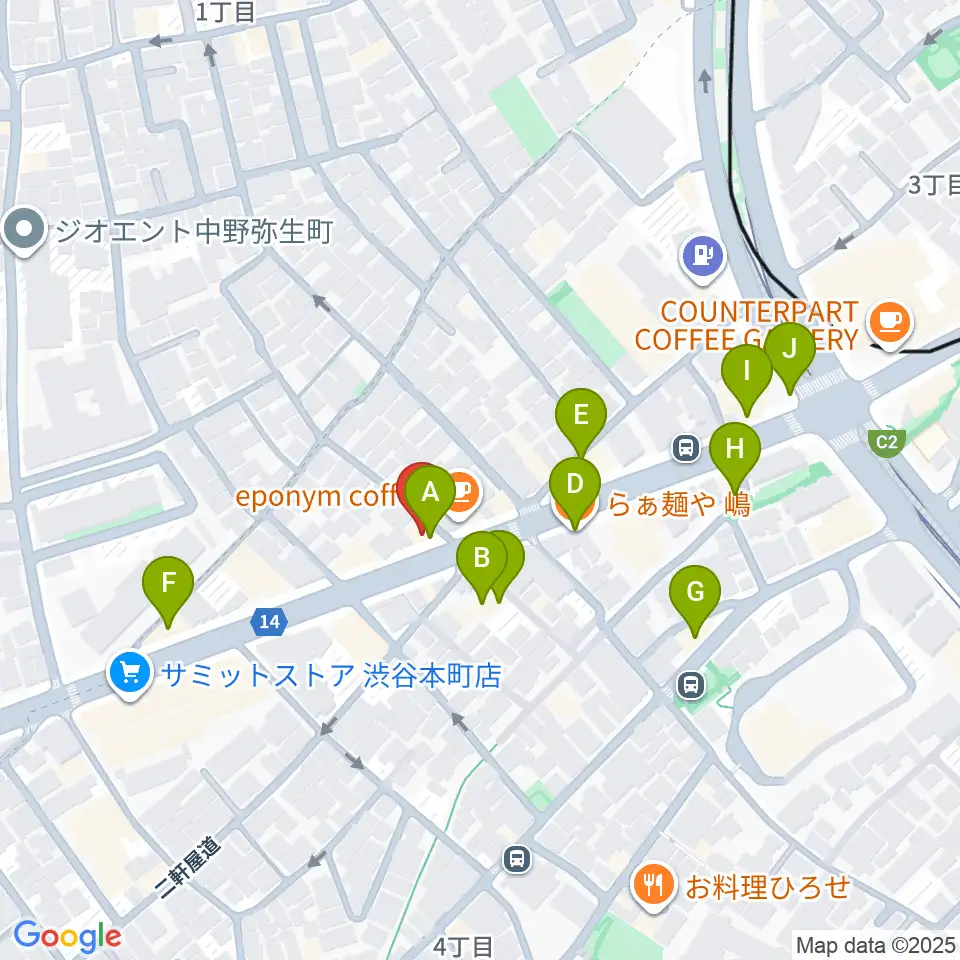 西新宿TOGI BAR周辺のファミレス・ファーストフード一覧地図