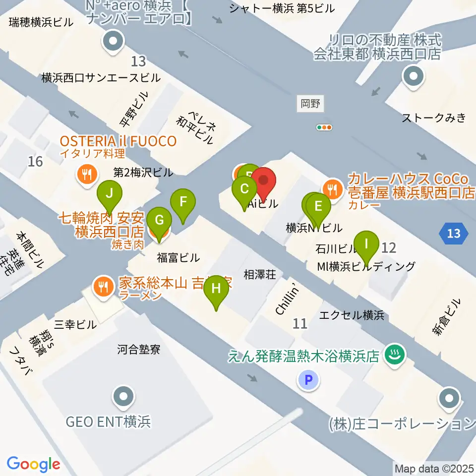 ベリーメリーミュージックスクール横浜校周辺のファミレス・ファーストフード一覧地図