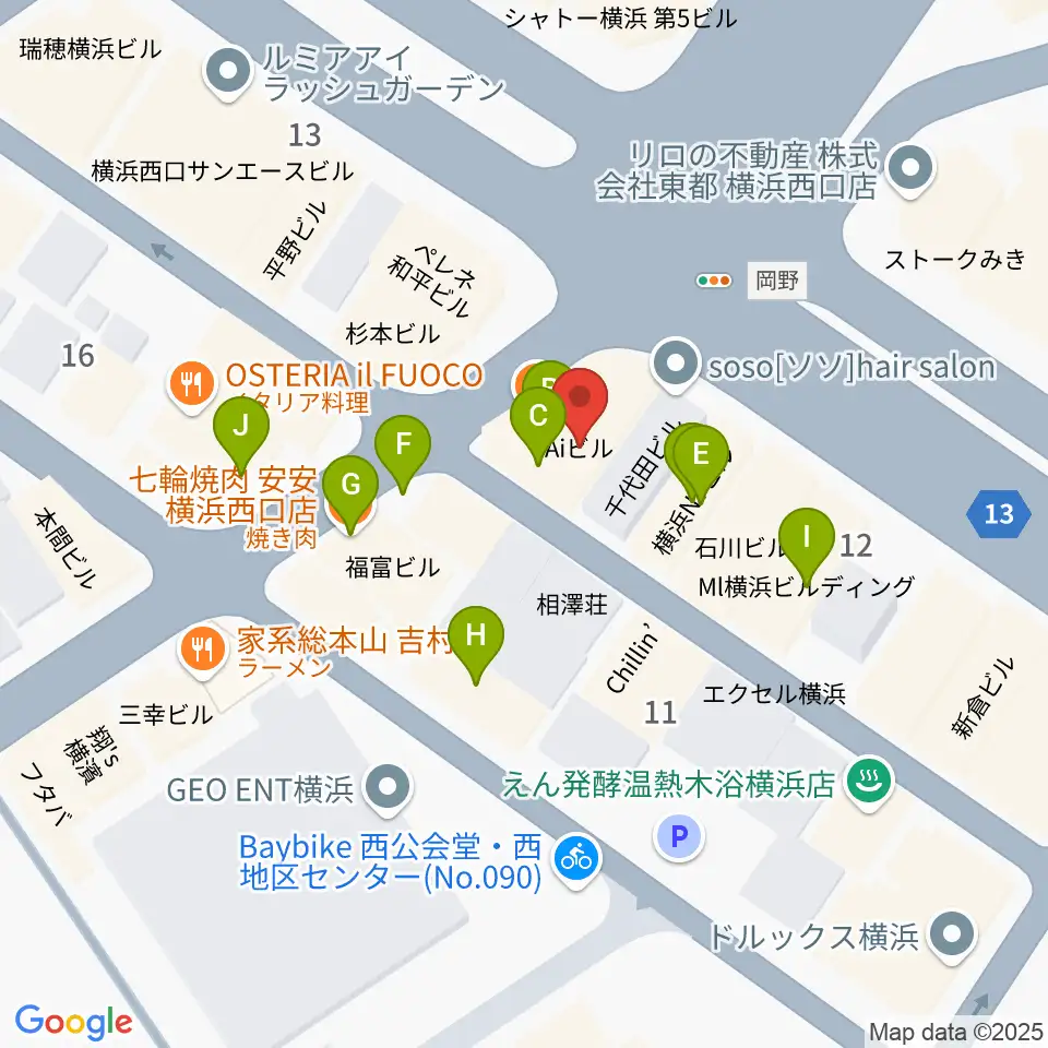 ベリーメリーミュージックスクール横浜校周辺のファミレス・ファーストフード一覧地図