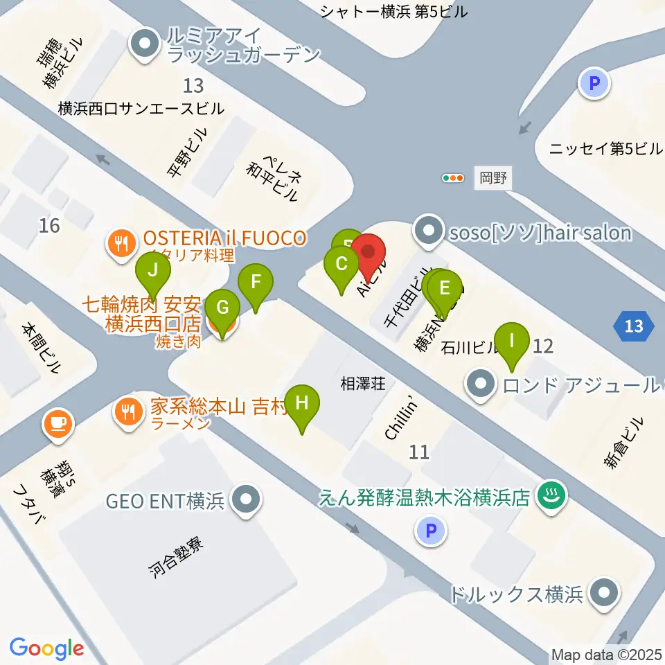 ベリーメリーミュージックスクール横浜校周辺のファミレス・ファーストフード一覧地図