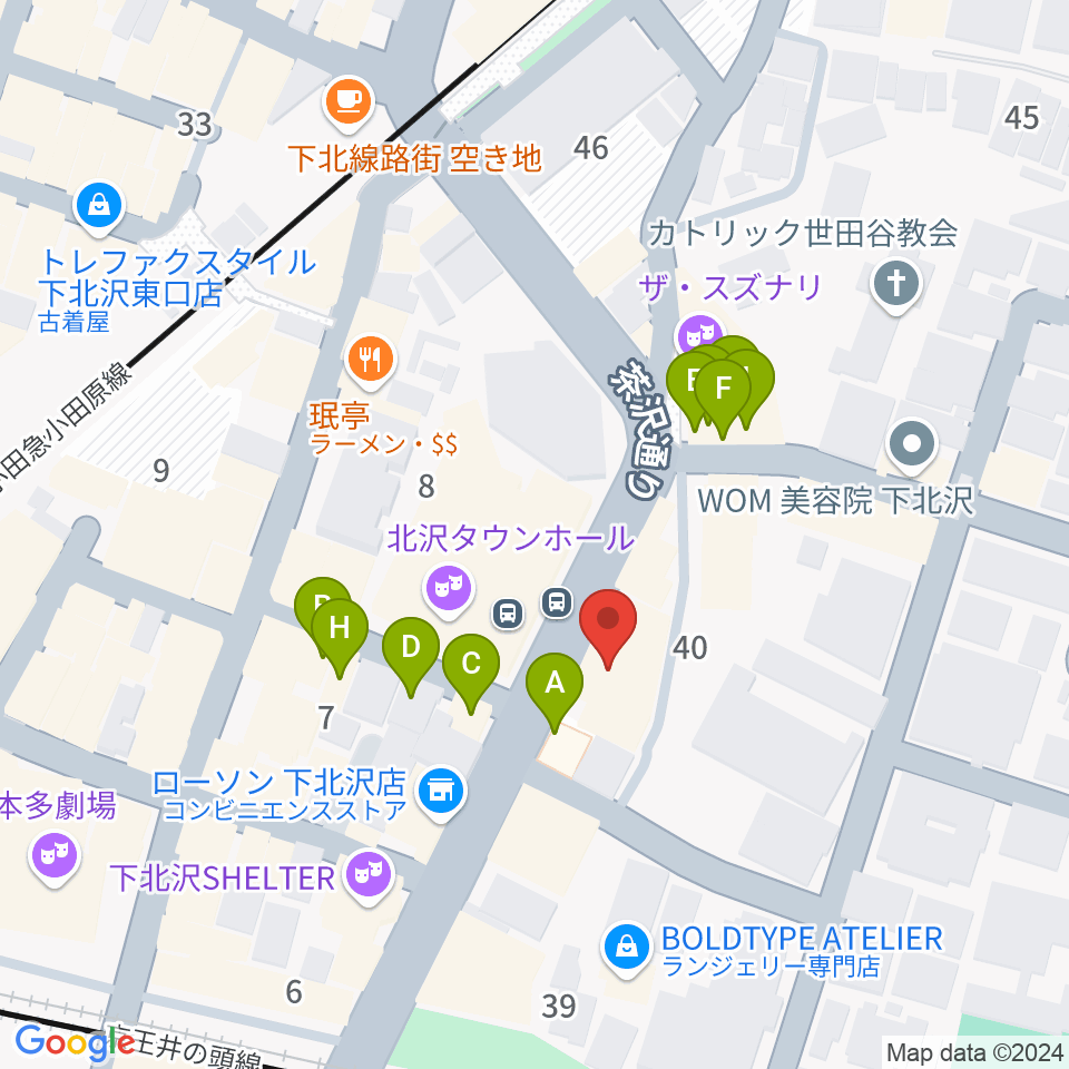 ディスクユニオン下北沢店周辺のファミレス・ファーストフード一覧地図