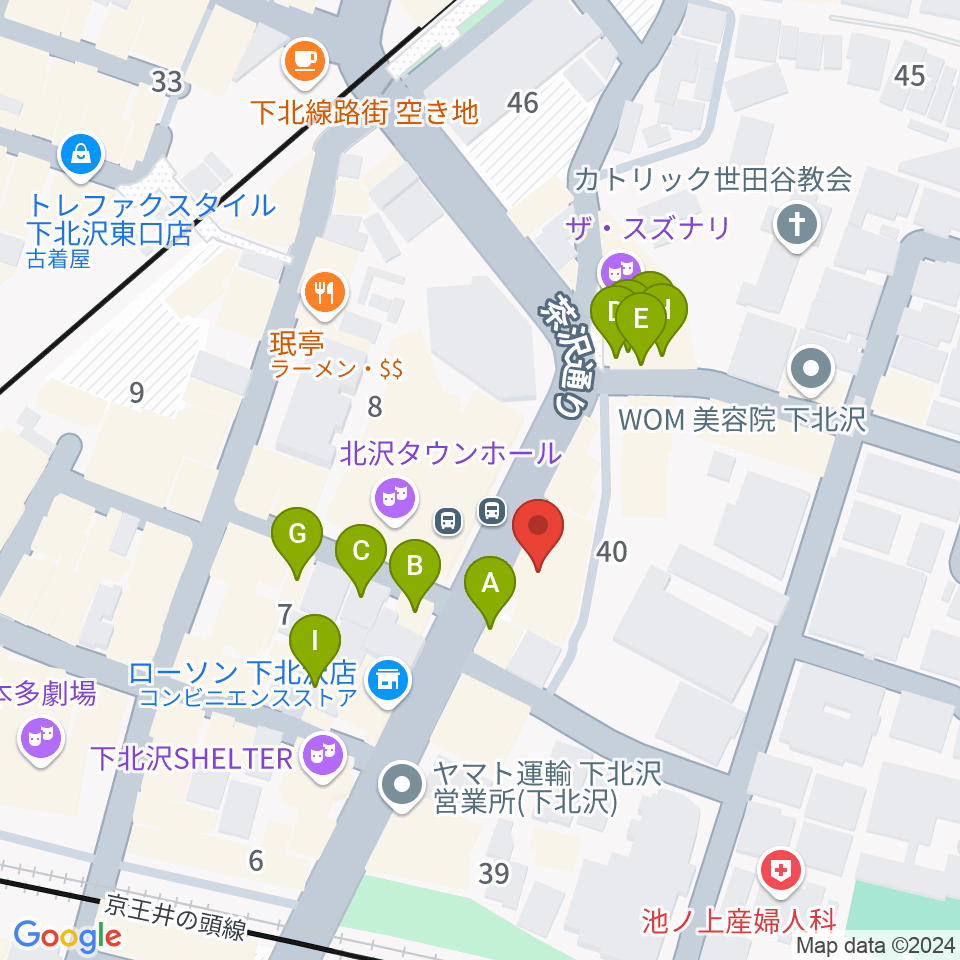 ディスクユニオン下北沢店周辺のファミレス・ファーストフード一覧地図