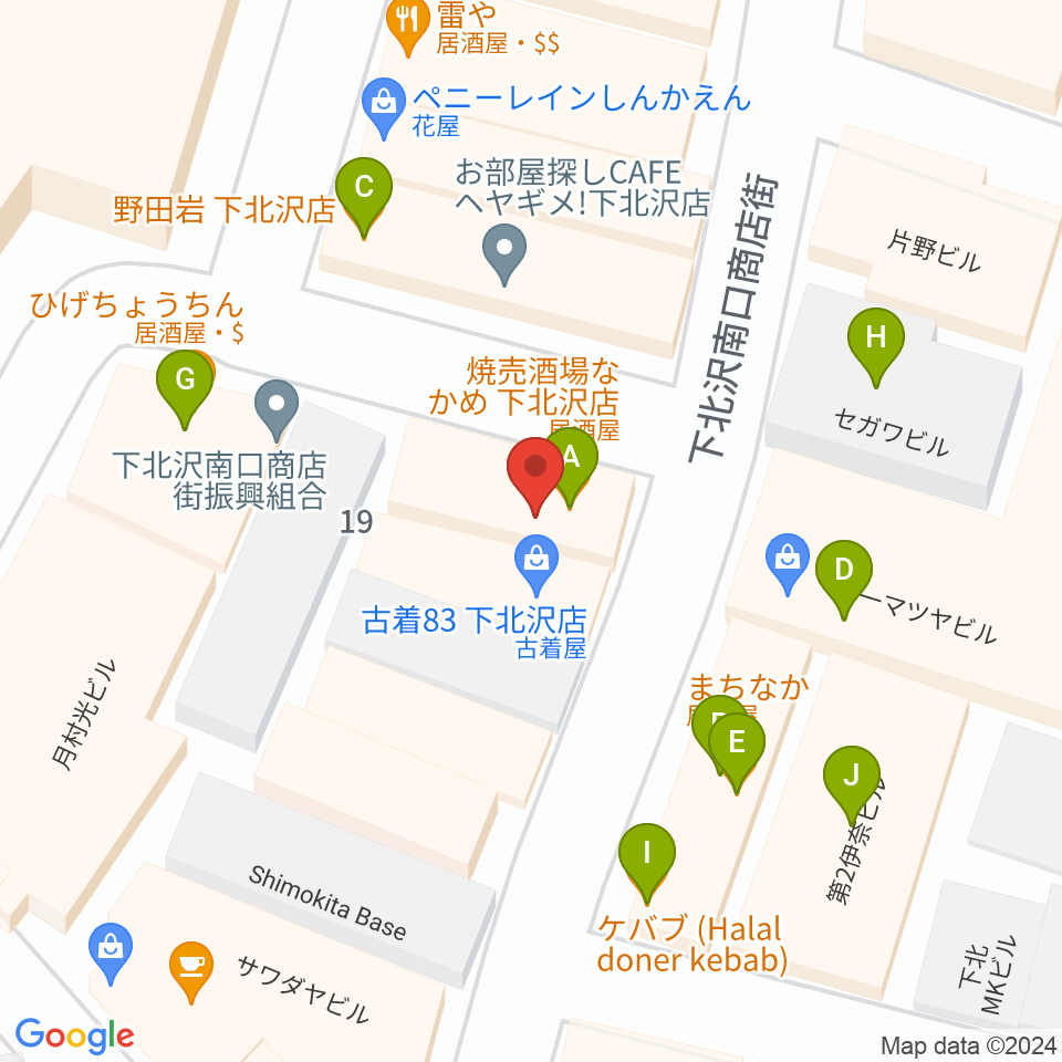 下北沢バラックブロックカフェ周辺のファミレス・ファーストフード一覧地図