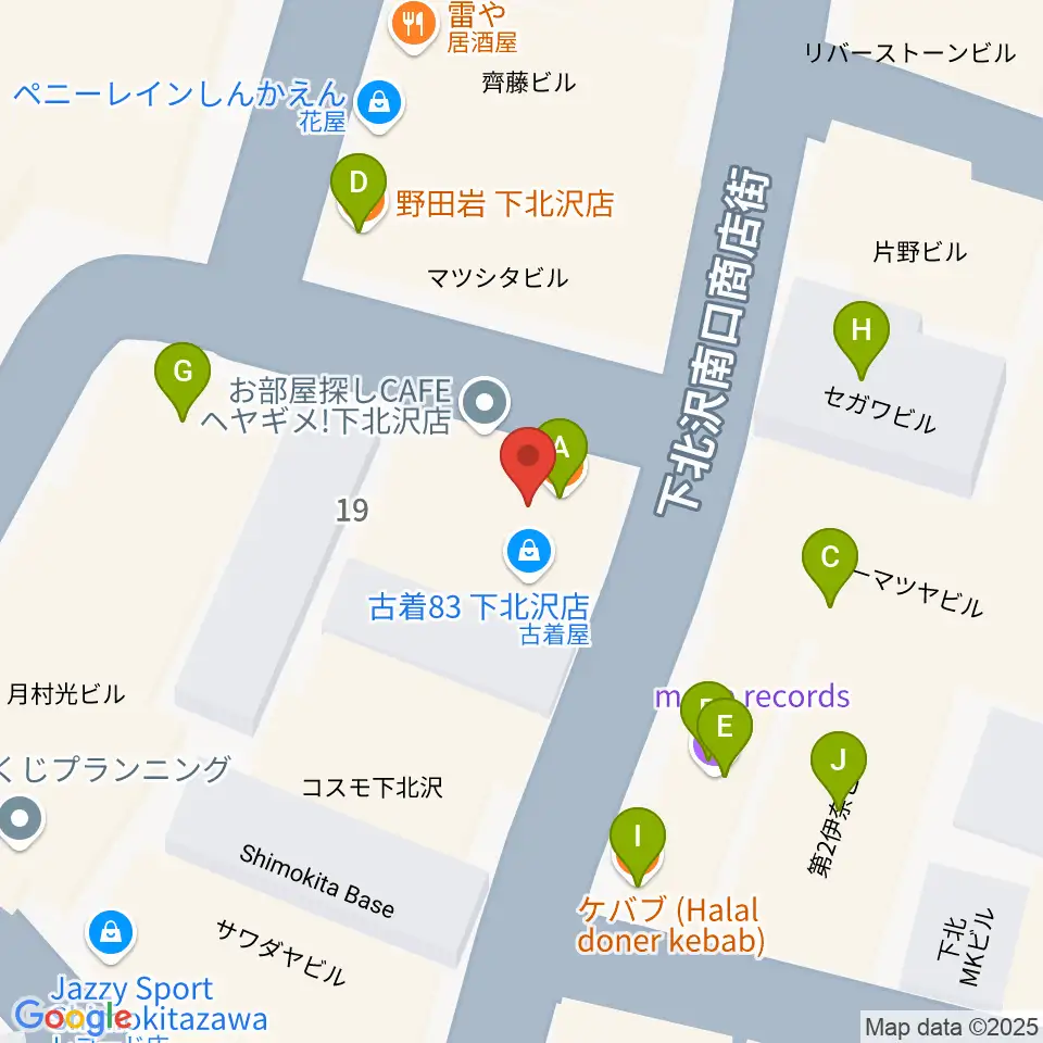 下北沢バラックブロックカフェ周辺のファミレス・ファーストフード一覧地図