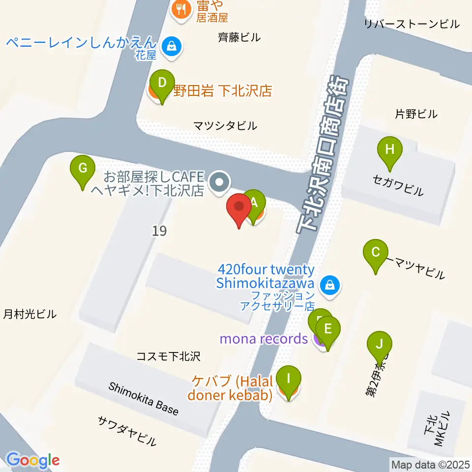 下北沢バラックブロックカフェ周辺のファミレス・ファーストフード一覧地図