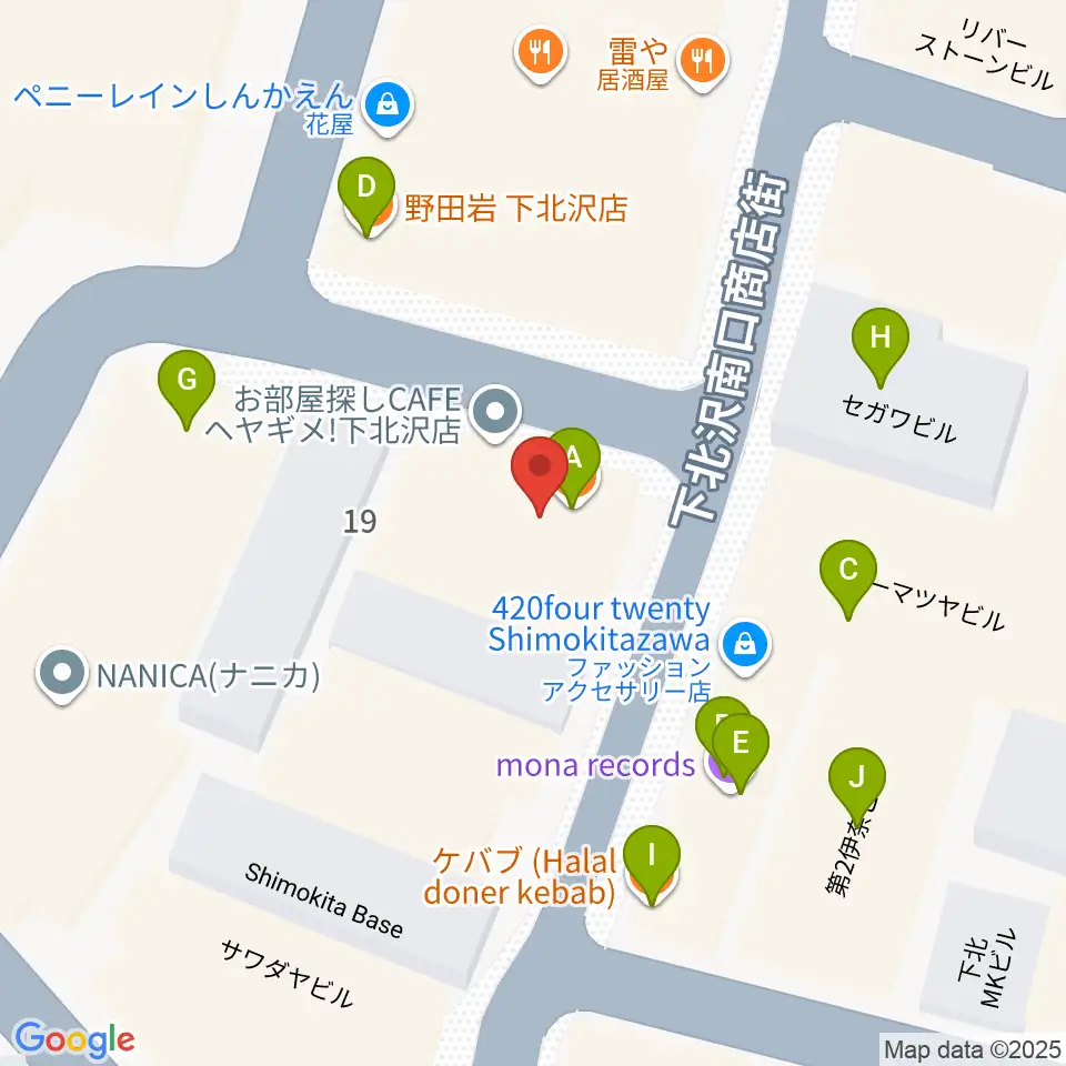 下北沢バラックブロックカフェ周辺のファミレス・ファーストフード一覧地図