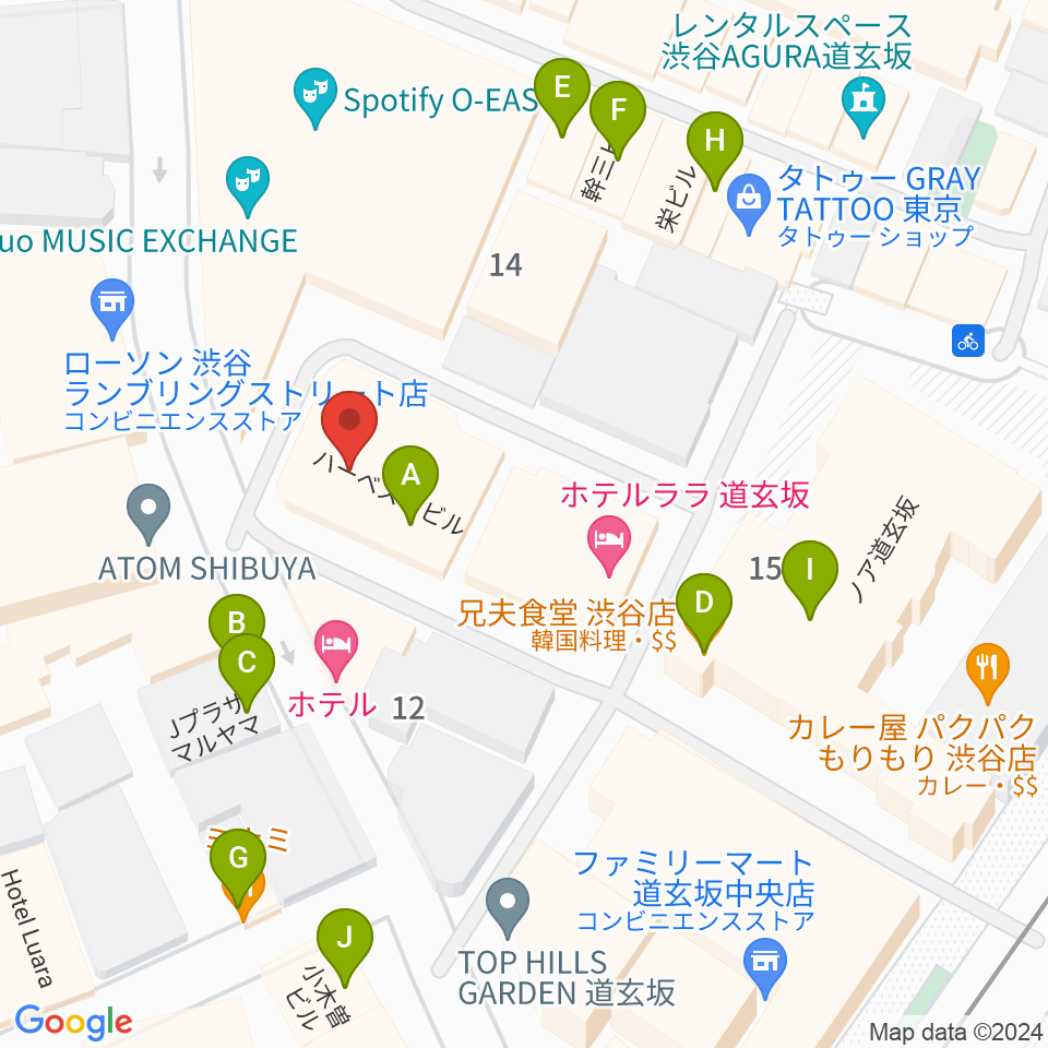ゲートウェイスタジオ渋谷道玄坂店周辺のファミレス・ファーストフード一覧地図