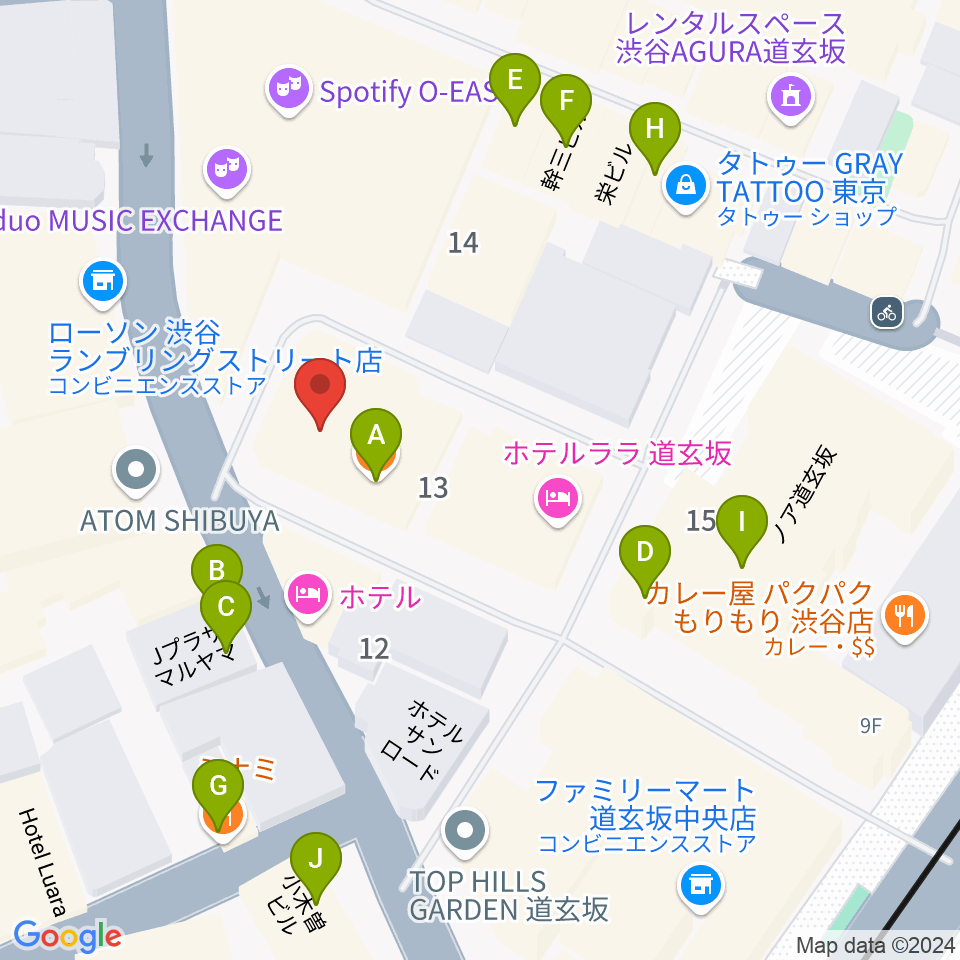 ゲートウェイスタジオ渋谷道玄坂店周辺のファミレス・ファーストフード一覧地図