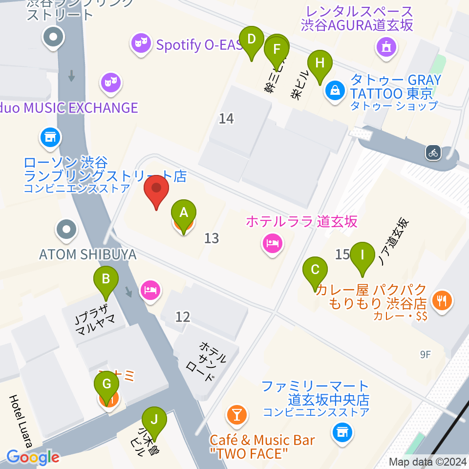 ゲートウェイスタジオ渋谷道玄坂店周辺のファミレス・ファーストフード一覧地図