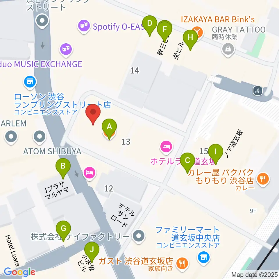 ゲートウェイスタジオ渋谷道玄坂店周辺のファミレス・ファーストフード一覧地図