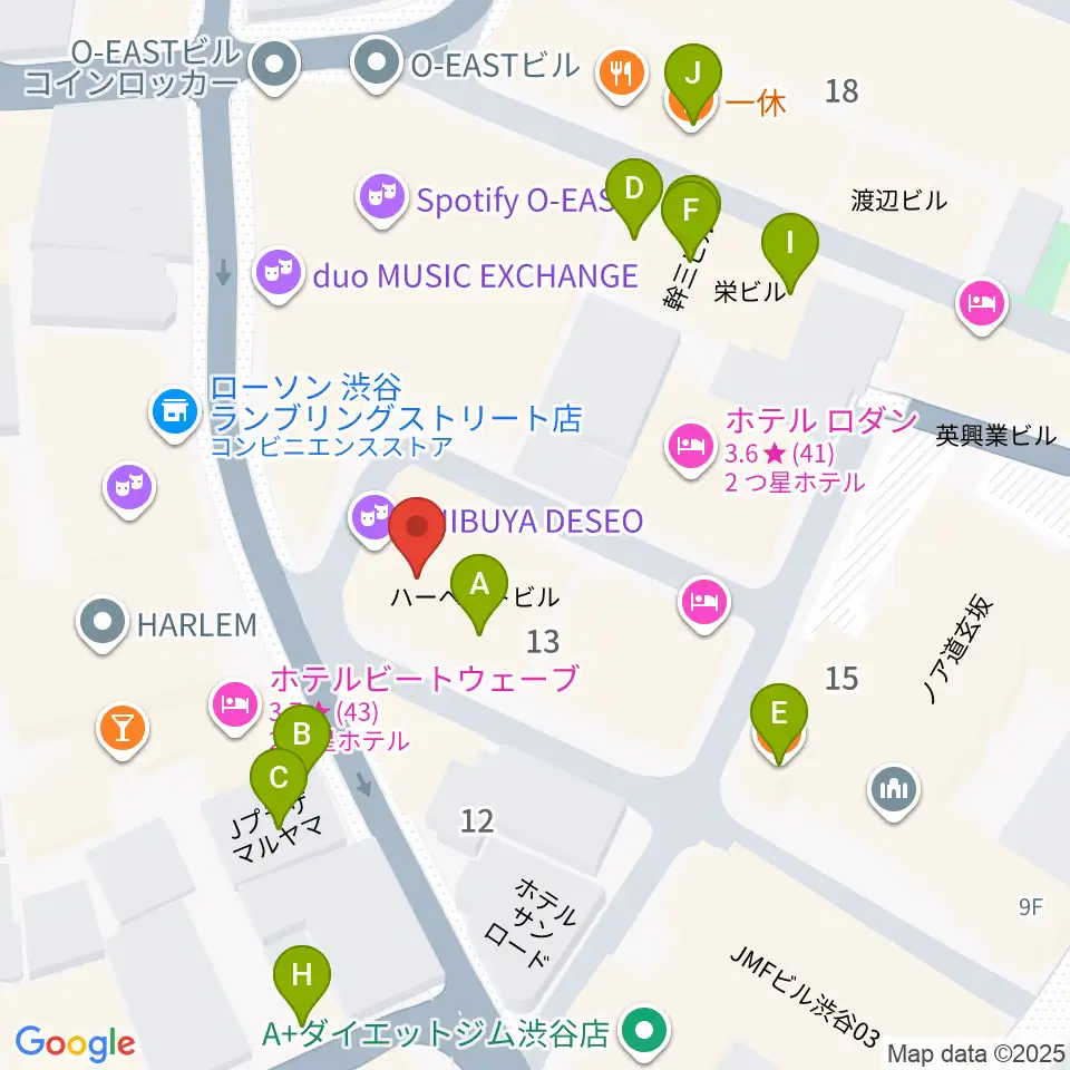 ゲートウェイスタジオ渋谷道玄坂店周辺のファミレス・ファーストフード一覧地図