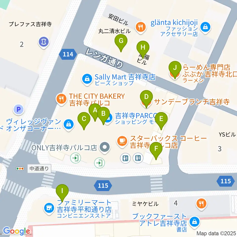 ディスクユニオン吉祥寺店周辺のファミレス・ファーストフード一覧地図