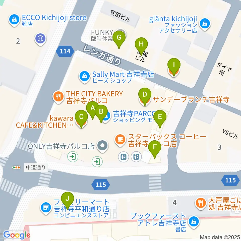 ディスクユニオン吉祥寺店周辺のファミレス・ファーストフード一覧地図
