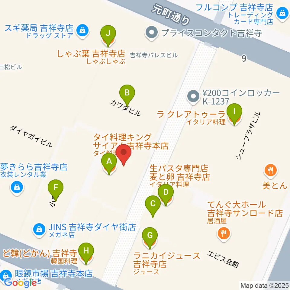 ディスクユニオン吉祥寺店周辺のファミレス・ファーストフード一覧地図