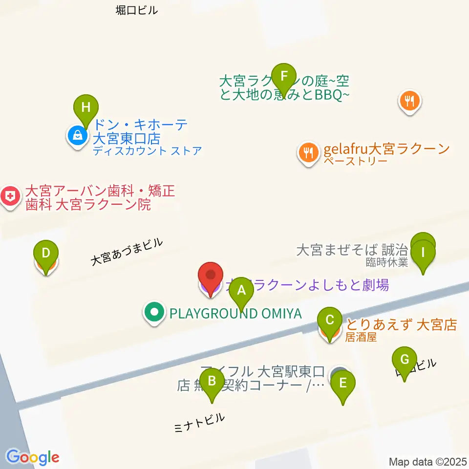 大宮ラクーンよしもと劇場周辺のファミレス・ファーストフード一覧地図