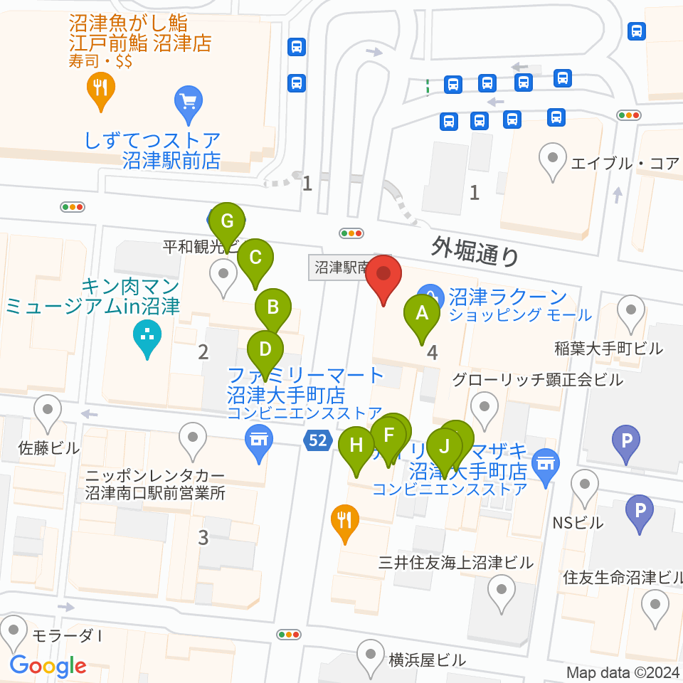 沼津ラクーンよしもと劇場周辺のファミレス・ファーストフード一覧地図