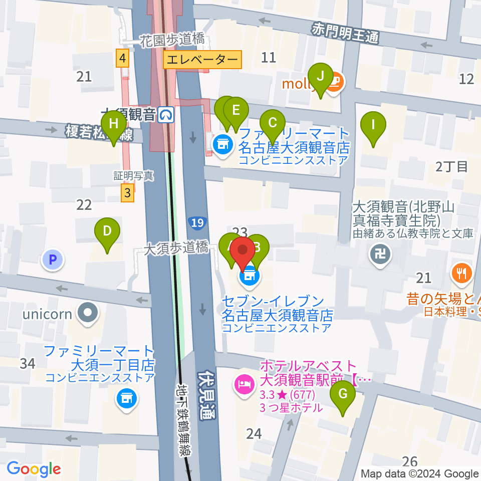 アンリミッツ大須周辺のファミレス・ファーストフード一覧地図