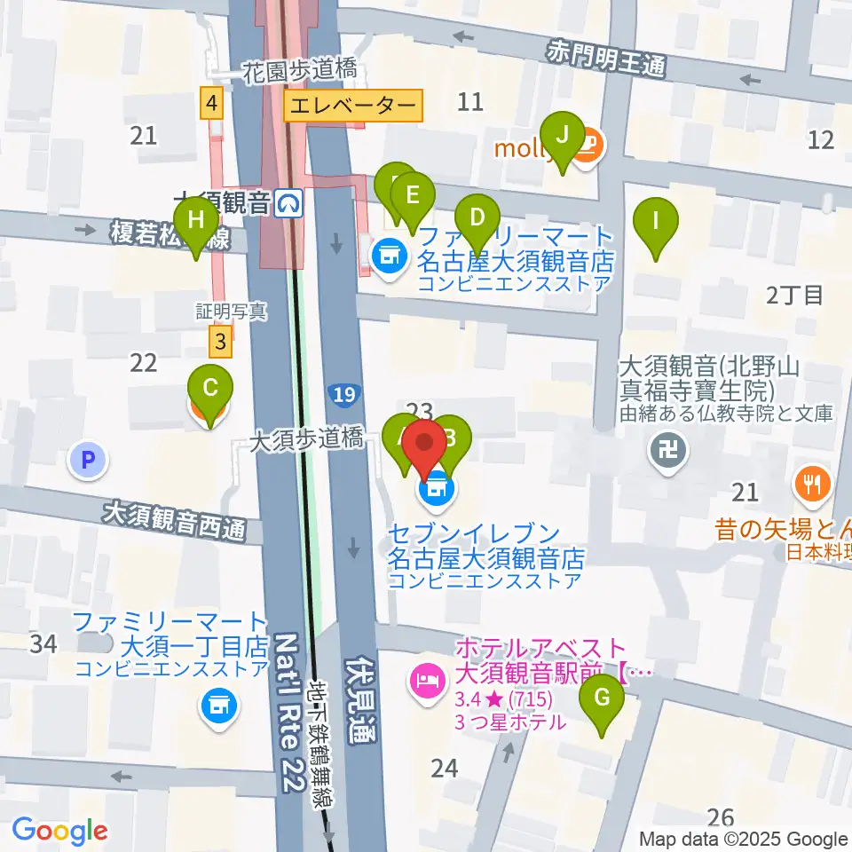アンリミッツ大須周辺のファミレス・ファーストフード一覧地図