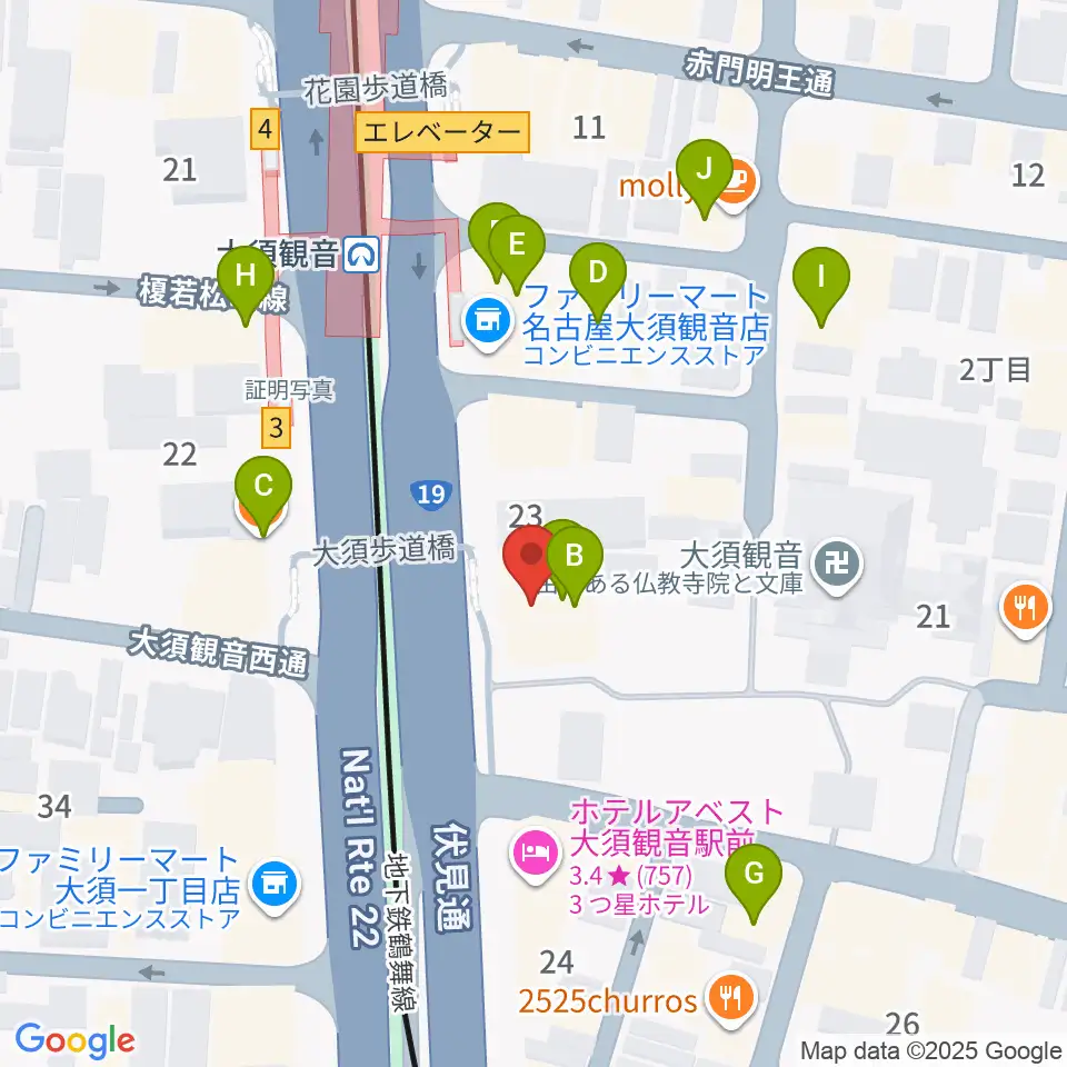 アンリミッツ大須周辺のファミレス・ファーストフード一覧地図