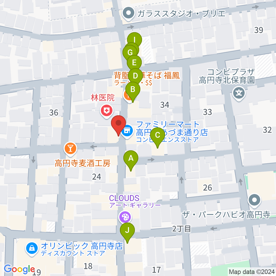 高円寺ヨーロピアンパパ周辺のファミレス・ファーストフード一覧地図