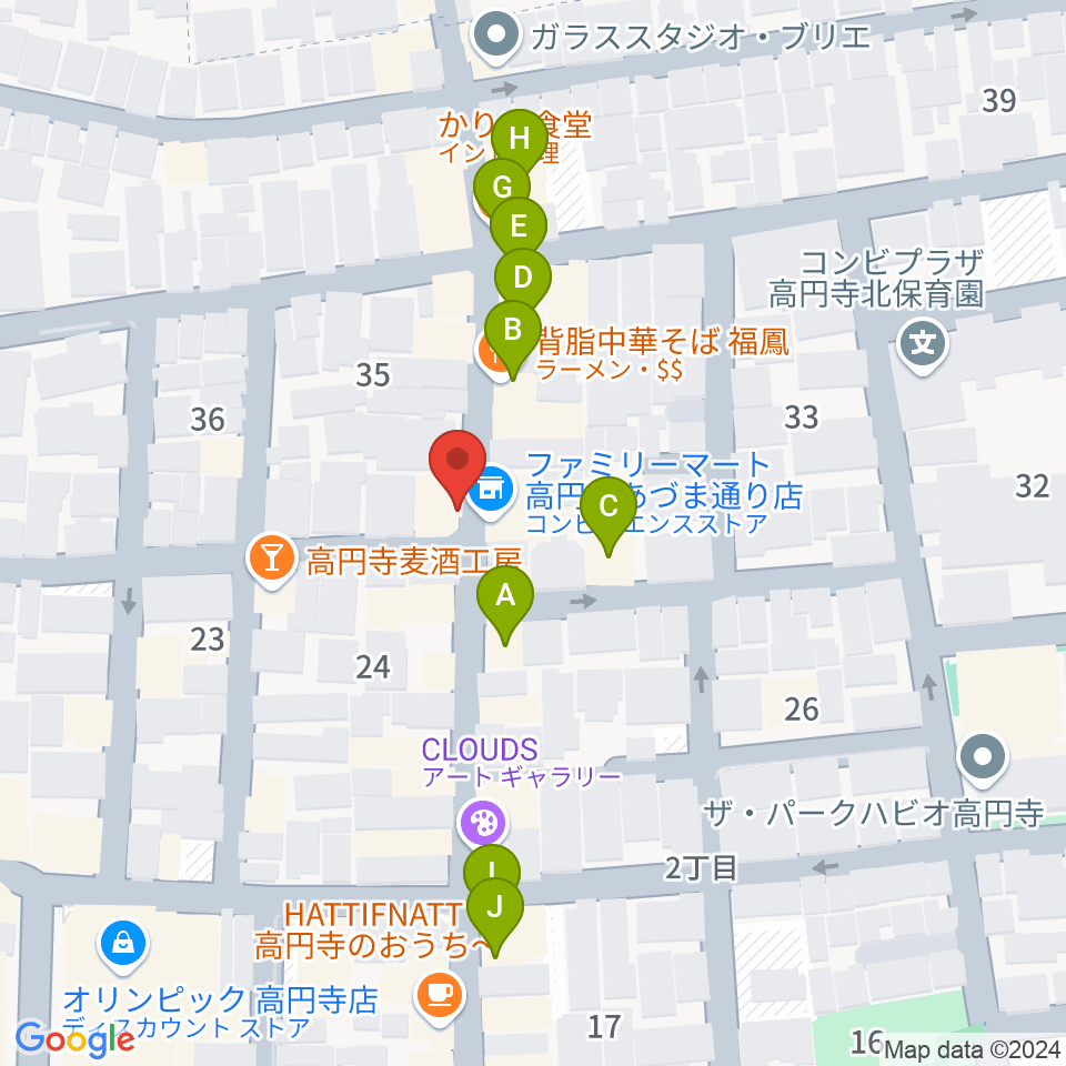 高円寺ヨーロピアンパパ周辺のファミレス・ファーストフード一覧地図