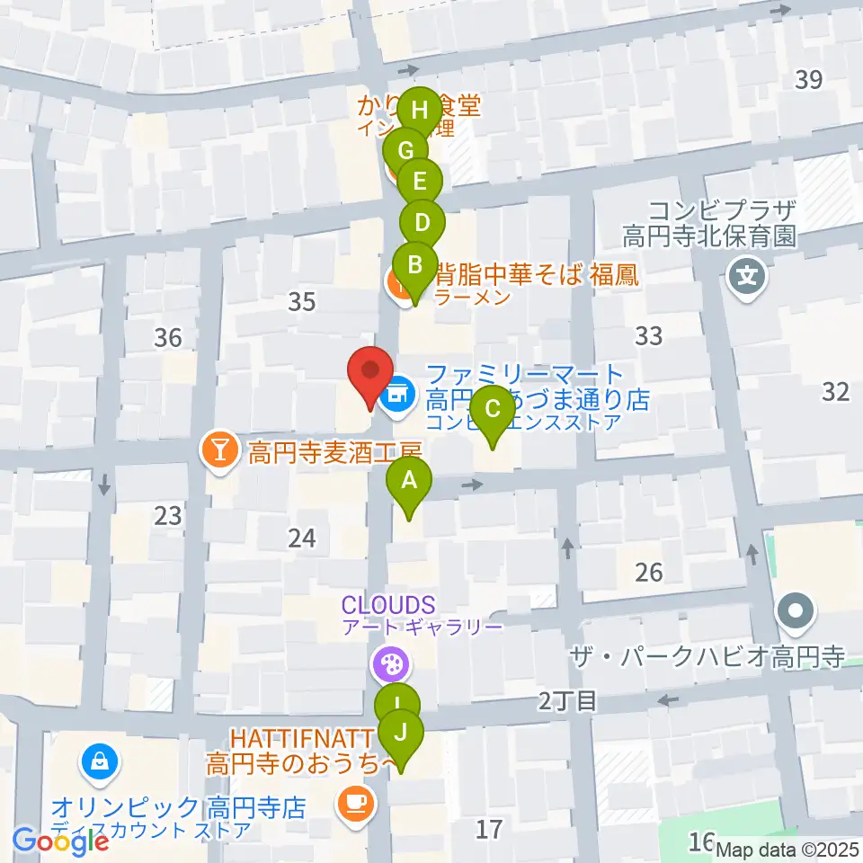 高円寺ヨーロピアンパパ周辺のファミレス・ファーストフード一覧地図