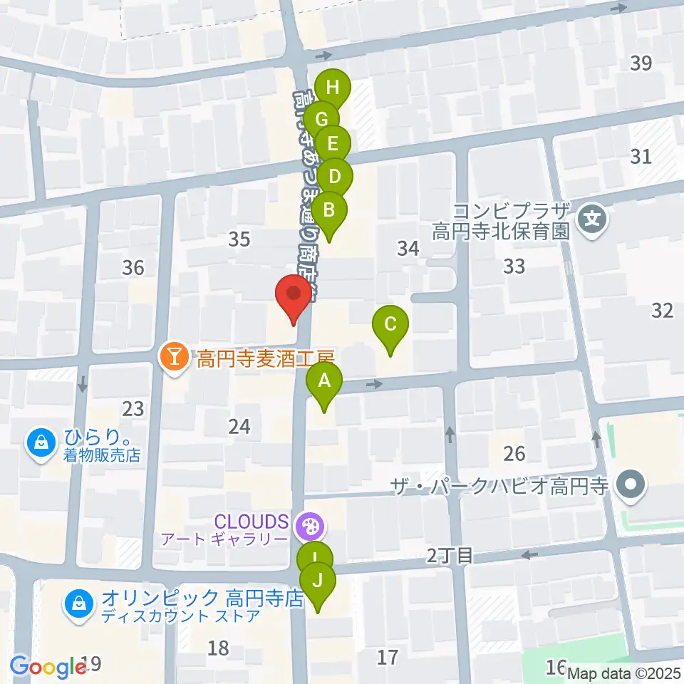 高円寺ヨーロピアンパパ周辺のファミレス・ファーストフード一覧地図