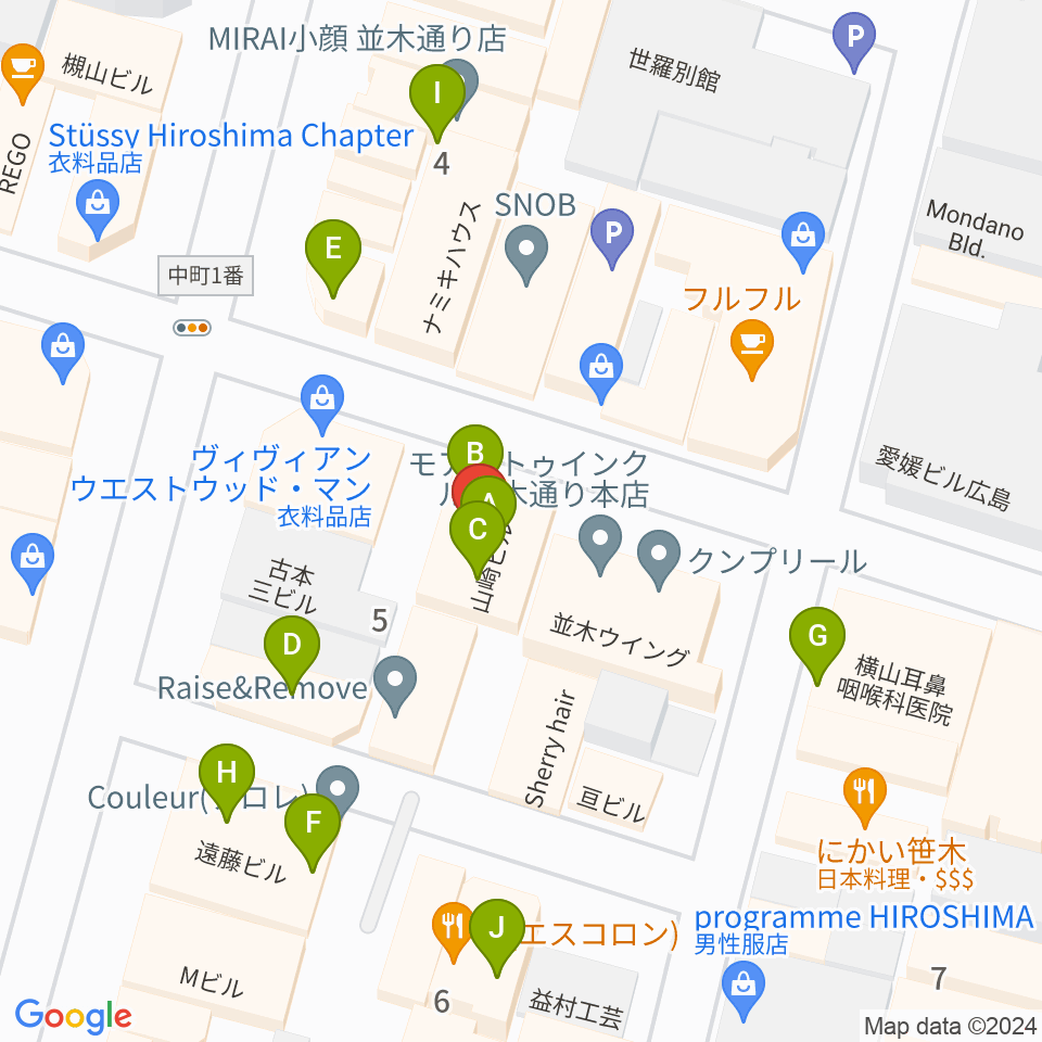 広島ダムレコーズ周辺のファミレス・ファーストフード一覧地図