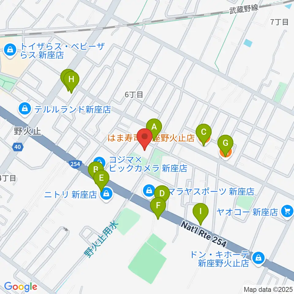 ふるさと新座館ホール周辺のファミレス・ファーストフード一覧地図