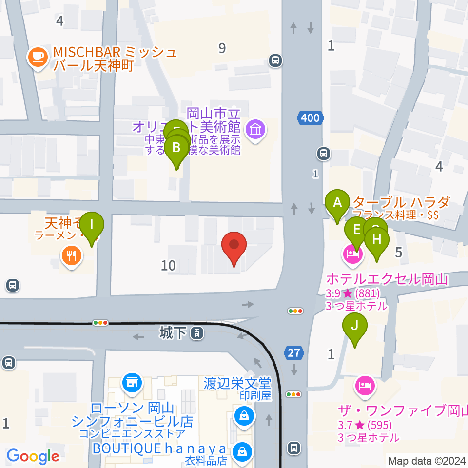 城下公会堂周辺のファミレス・ファーストフード一覧地図