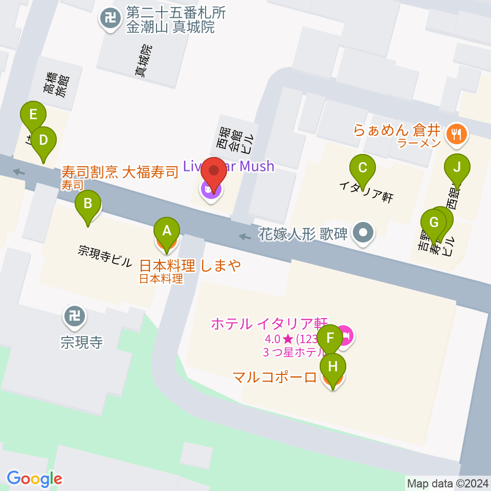 新潟 Live Bar Mush周辺のファミレス・ファーストフード一覧地図