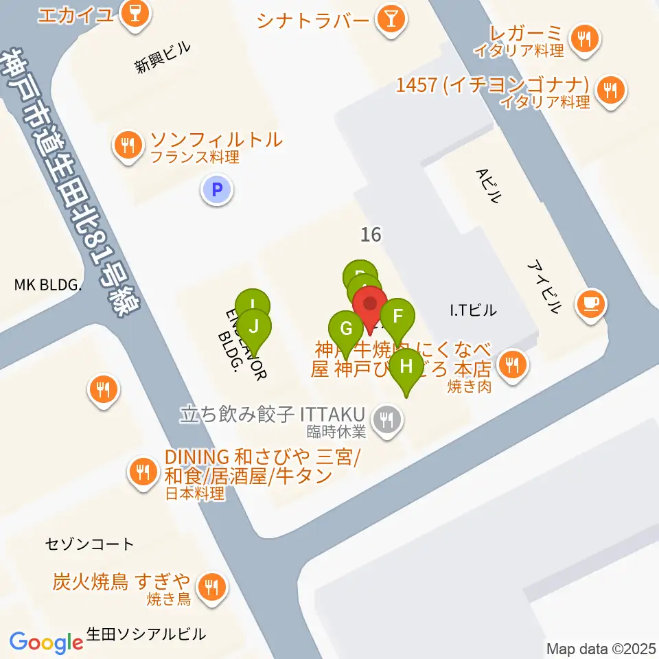 神戸Brothers and Sisters周辺のファミレス・ファーストフード一覧地図