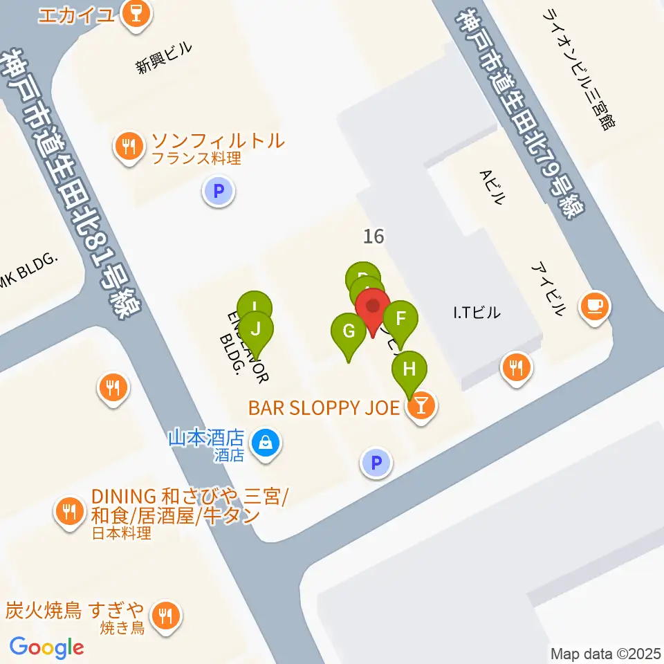 神戸Brothers and Sisters周辺のファミレス・ファーストフード一覧地図