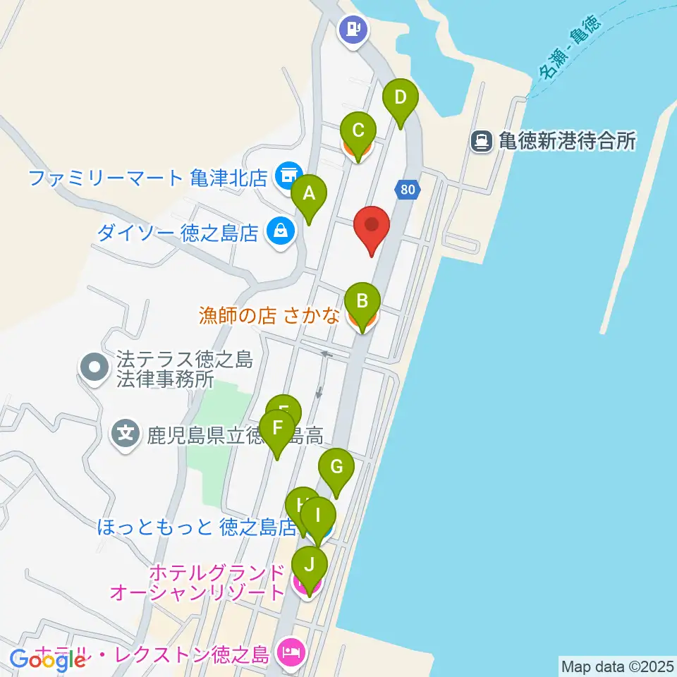 徳之島町文化会館周辺のファミレス・ファーストフード一覧地図