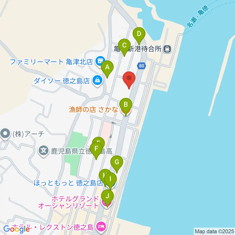 徳之島町文化会館周辺のファミレス・ファーストフード一覧地図