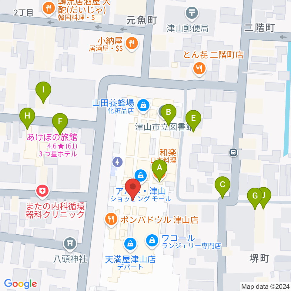 ベルフォーレ津山周辺のファミレス・ファーストフード一覧地図