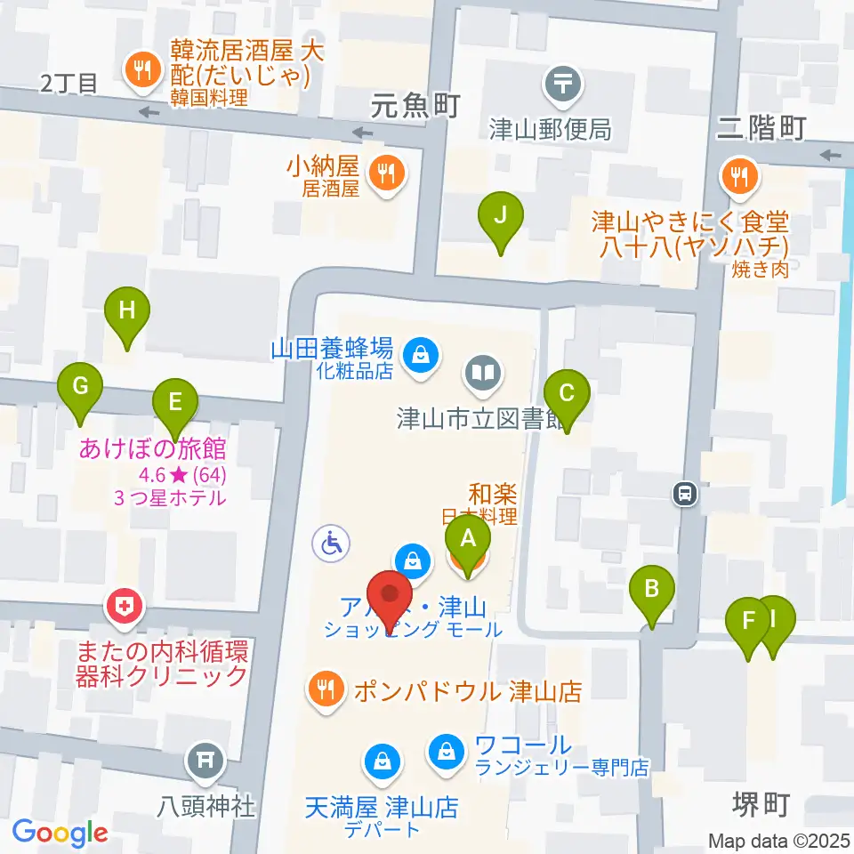 ベルフォーレ津山周辺のファミレス・ファーストフード一覧地図