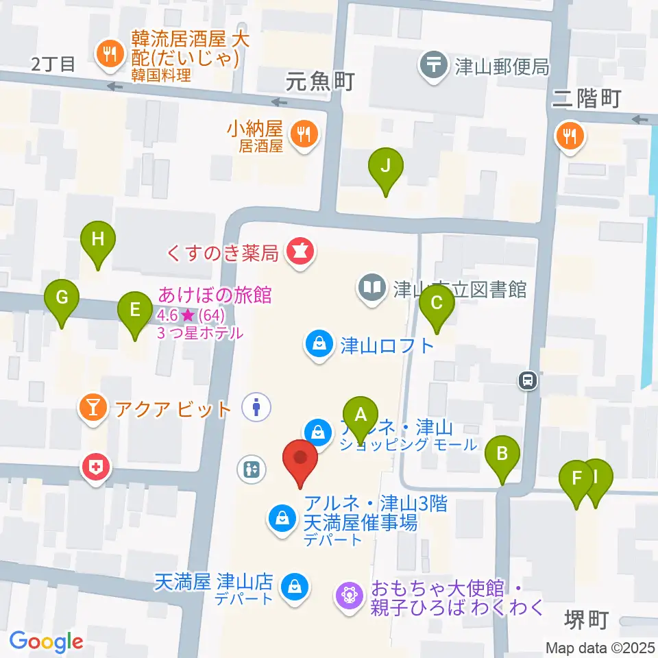 ベルフォーレ津山周辺のファミレス・ファーストフード一覧地図
