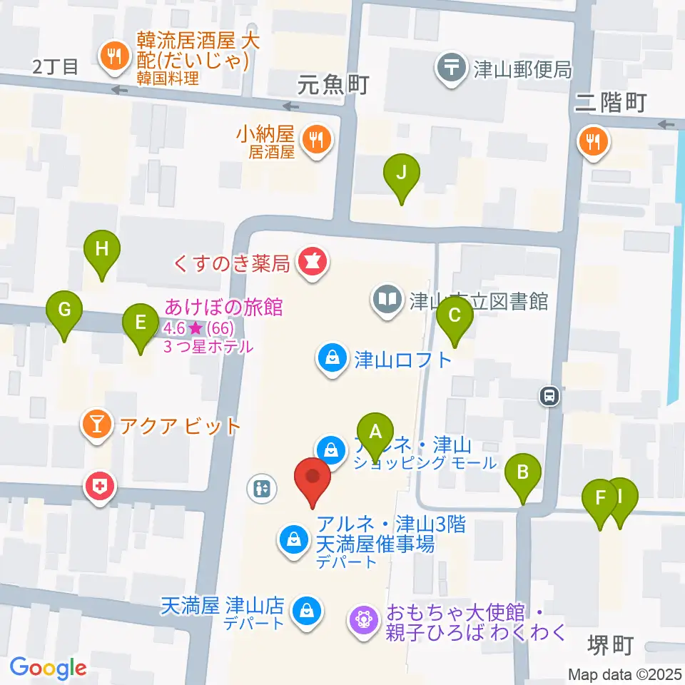 ベルフォーレ津山周辺のファミレス・ファーストフード一覧地図