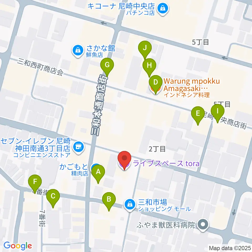 尼崎tora周辺のファミレス・ファーストフード一覧地図
