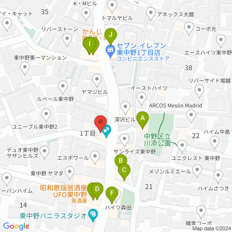 東中野オルト・スピーカー周辺のファミレス・ファーストフード一覧地図