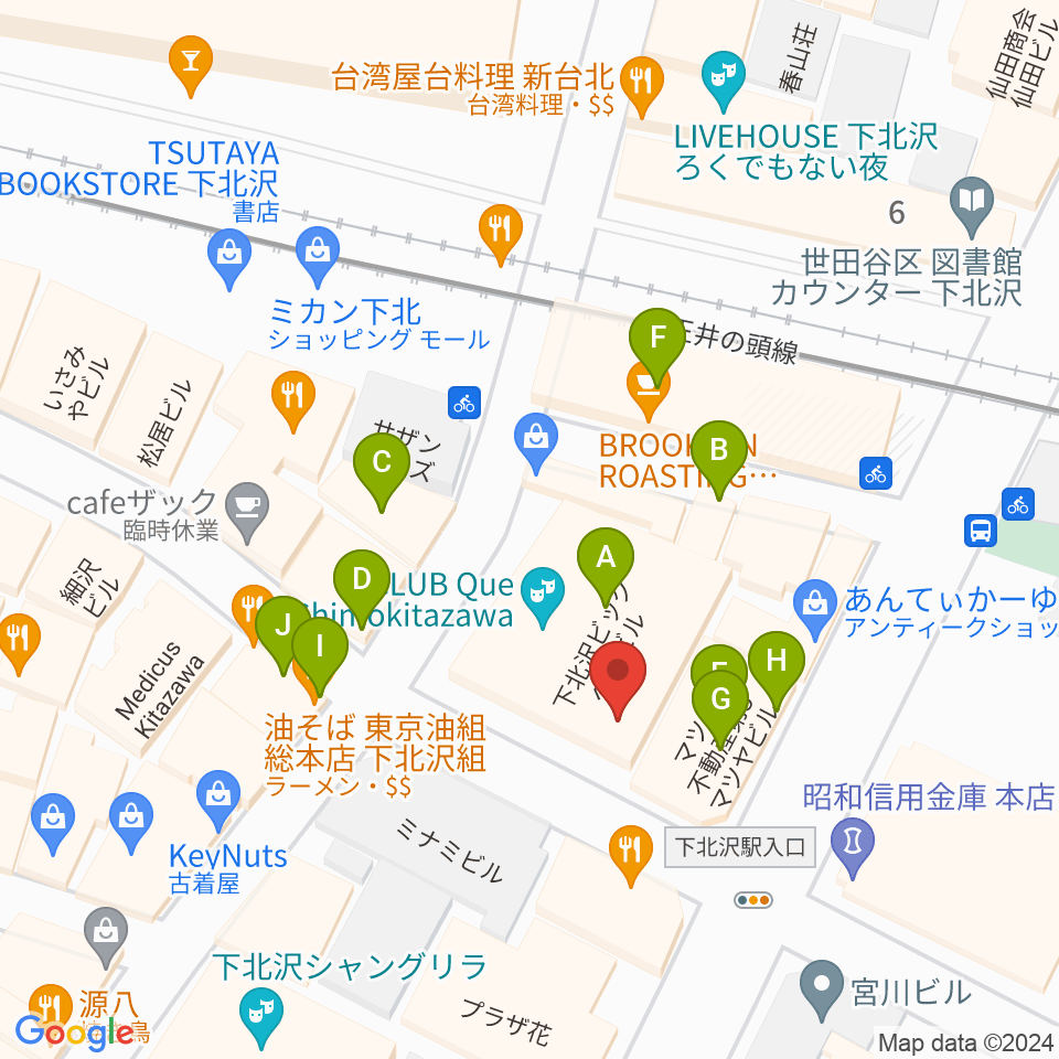 下北沢CLUB Que周辺のファミレス・ファーストフード一覧地図