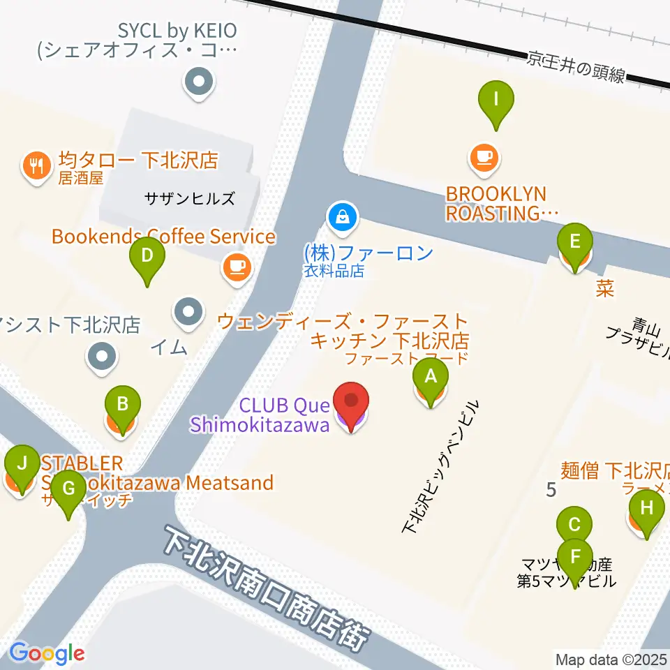 下北沢CLUB Que周辺のファミレス・ファーストフード一覧地図