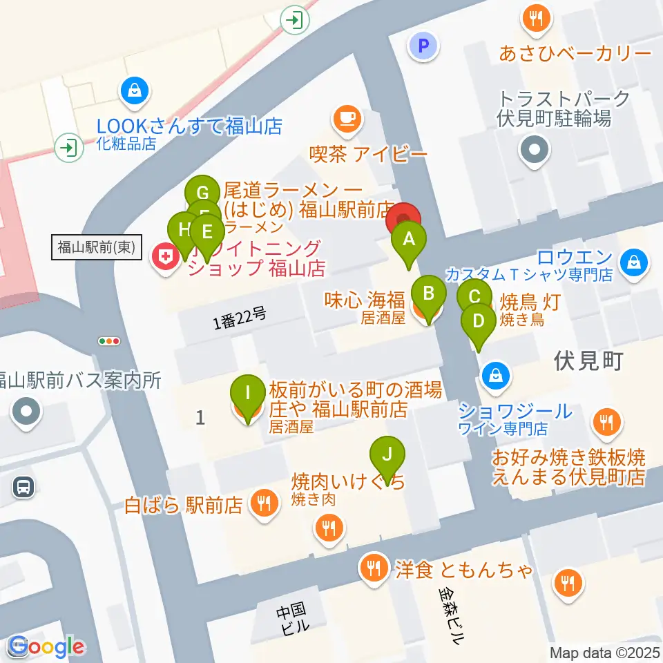 福山DUO周辺のファミレス・ファーストフード一覧地図