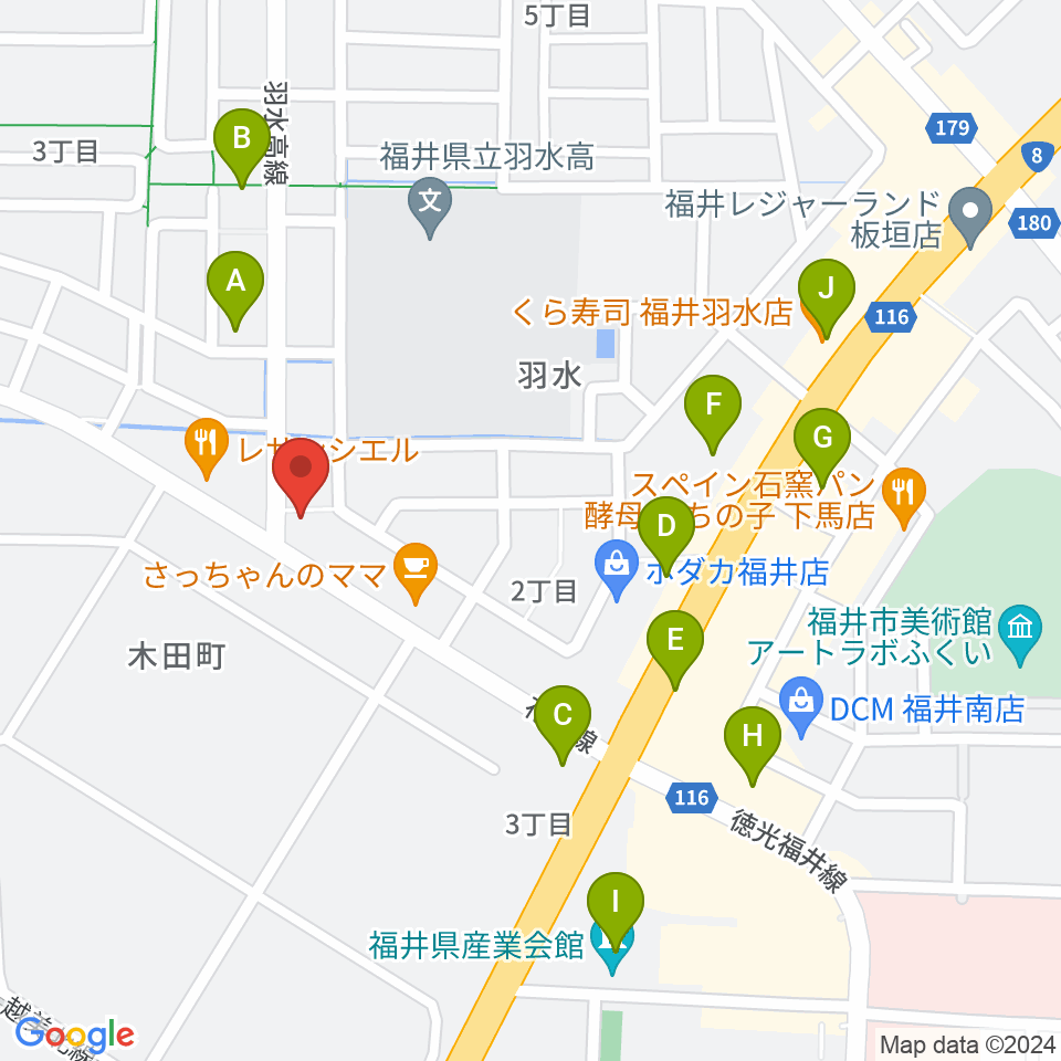 フラミンゴレコーズ周辺のファミレス・ファーストフード一覧地図