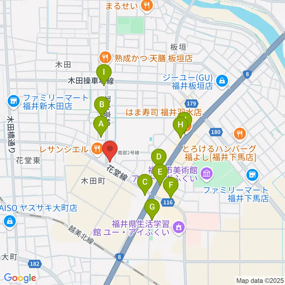 フラミンゴレコーズ周辺のファミレス・ファーストフード一覧地図