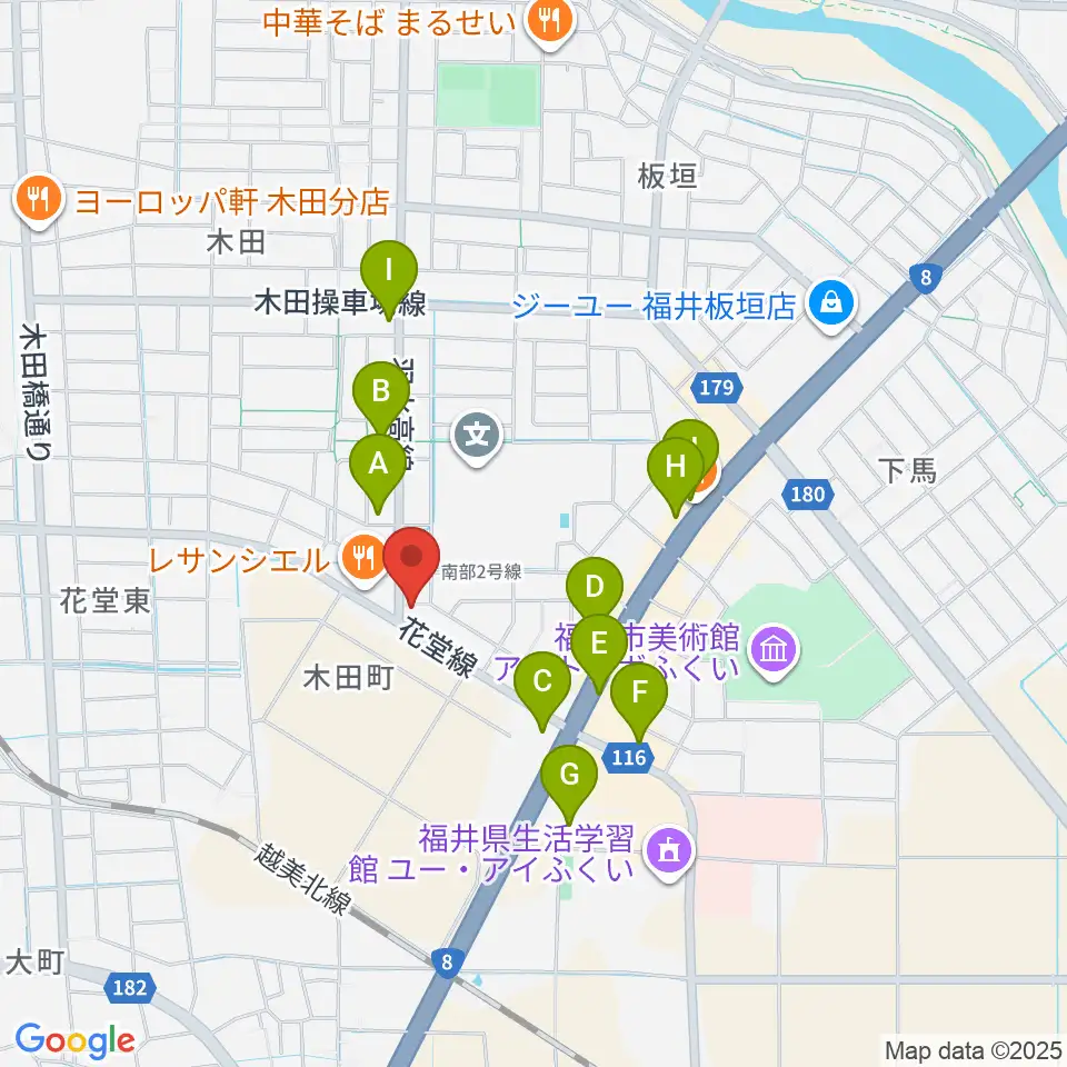 フラミンゴレコーズ周辺のファミレス・ファーストフード一覧地図